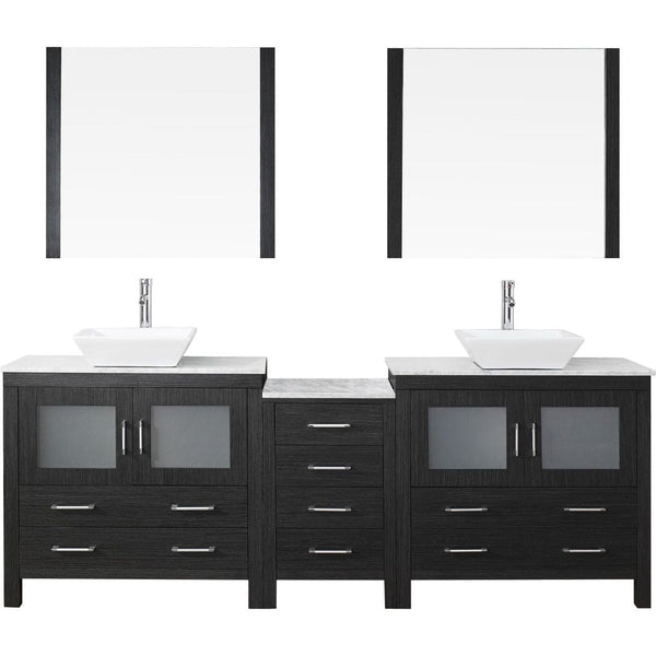 Virtu USA Dior 78 Double Bathroom Vanity Cabinet Set in Zebra Grey w/ Italian Carrara White Marble Counter-Top