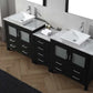 Virtu USA Dior 78 Double Bathroom Vanity Set in Zebra Grey w/ Italian Carrara White Marble Counter-Top | Vessel Sink