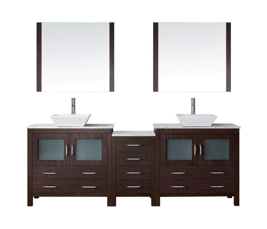 Virtu USA Dior 82" Double Bathroom Vanity Cabinet Set in Espresso w/ Italian Carrara White Marble Counter-Top