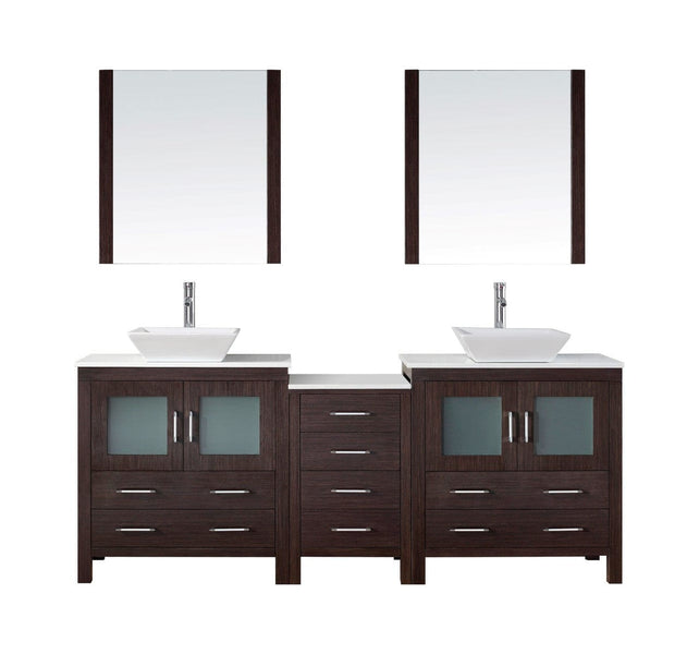 Virtu USA Dior 82 Double Bathroom Vanity Cabinet Set in Espresso w/ Pure White Stone Counter-Top