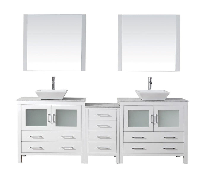 Virtu USA Dior 82 Double Bathroom Vanity Cabinet Set in White w/ Italian Carrara White Marble Counter-Top