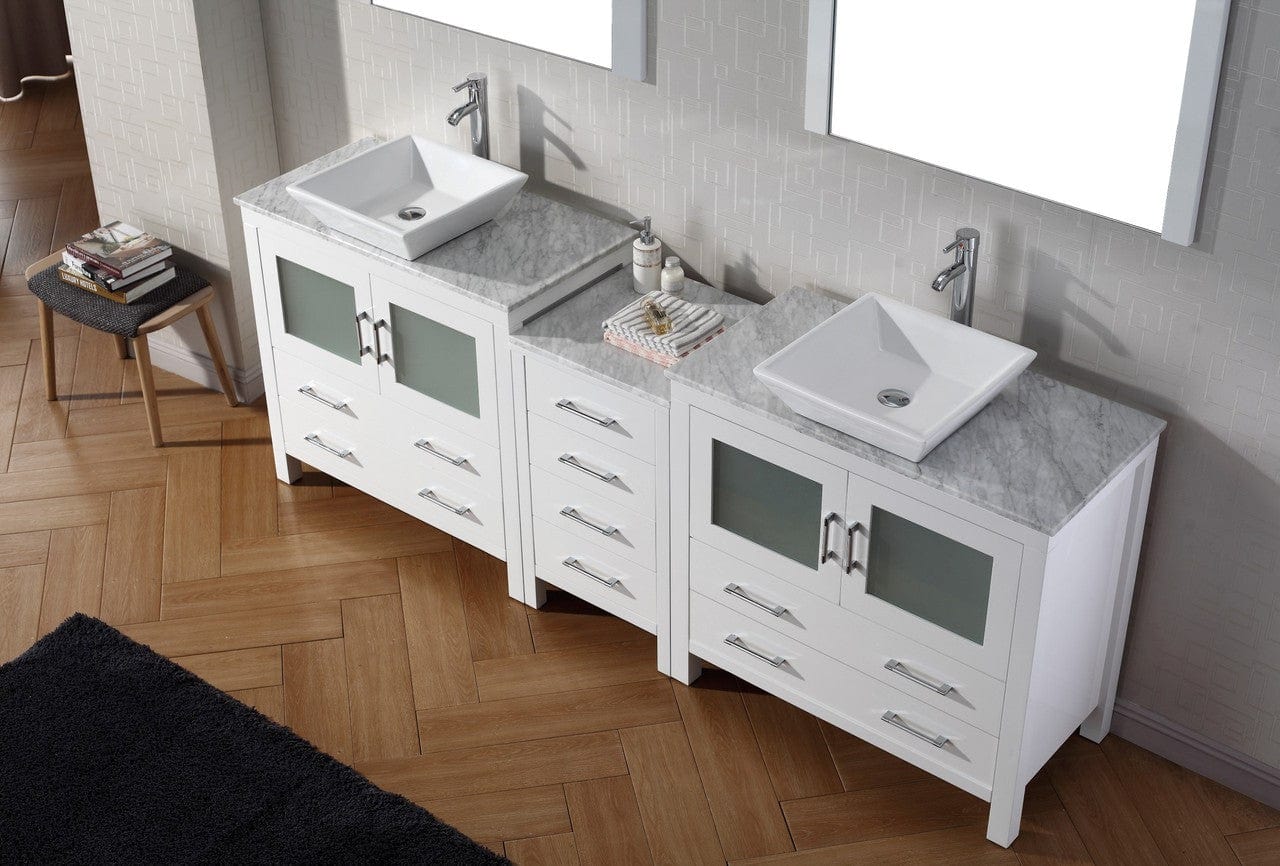 Virtu USA Vanities PS-104-BN Virtu USA Dior 82 Double Bathroom Vanity Set in White w/ Italian Carrara White Marble Counter-Top | Vessel Sink