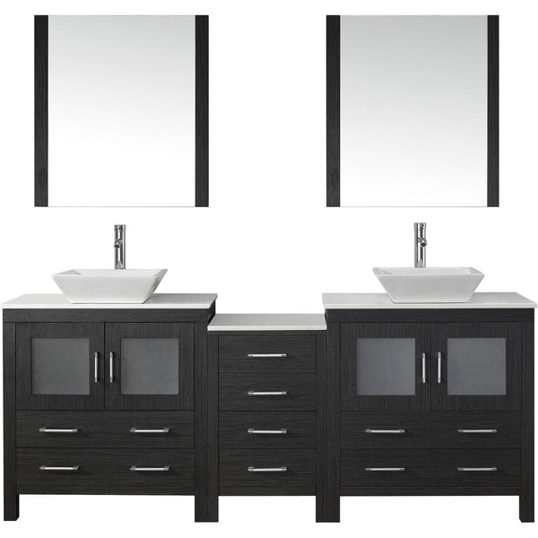Virtu USA Dior 82 Double Bathroom Vanity Cabinet Set in Zebra Grey w/ Pure White Stone Counter-Top