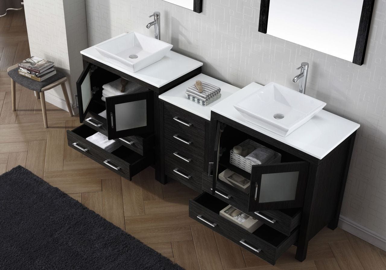 Virtu USA Dior 82 Double Bathroom Vanity Set in Zebra Grey w/ Pure White Stone Counter-Top | Vessel Sink