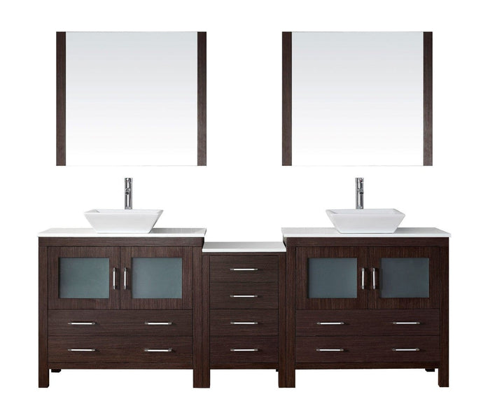 Virtu USA Dior 90 Double Bathroom Vanity Cabinet Set in Espresso w/ Pure White Stone Counter-Top