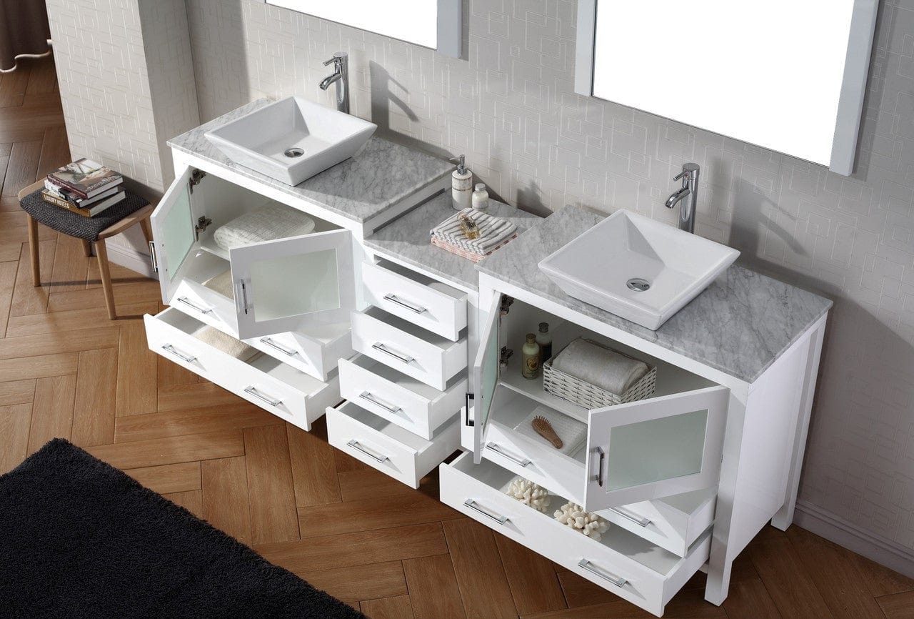 Virtu USA Vanities PS-104-BN Virtu USA Dior 90 Double Bathroom Vanity Set in White w/ Italian Carrara White Marble Counter-Top | Vessel Sink