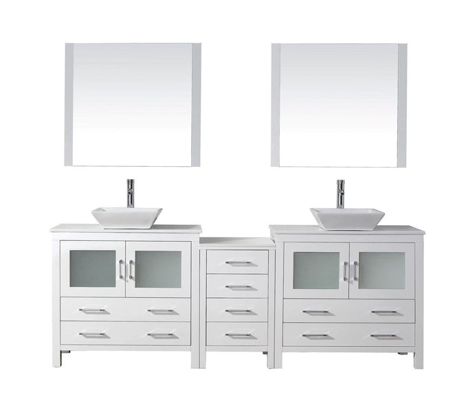 Virtu USA Dior 90 Double Bathroom Vanity Cabinet Set in White w/ Pure White Stone Counter-Top
