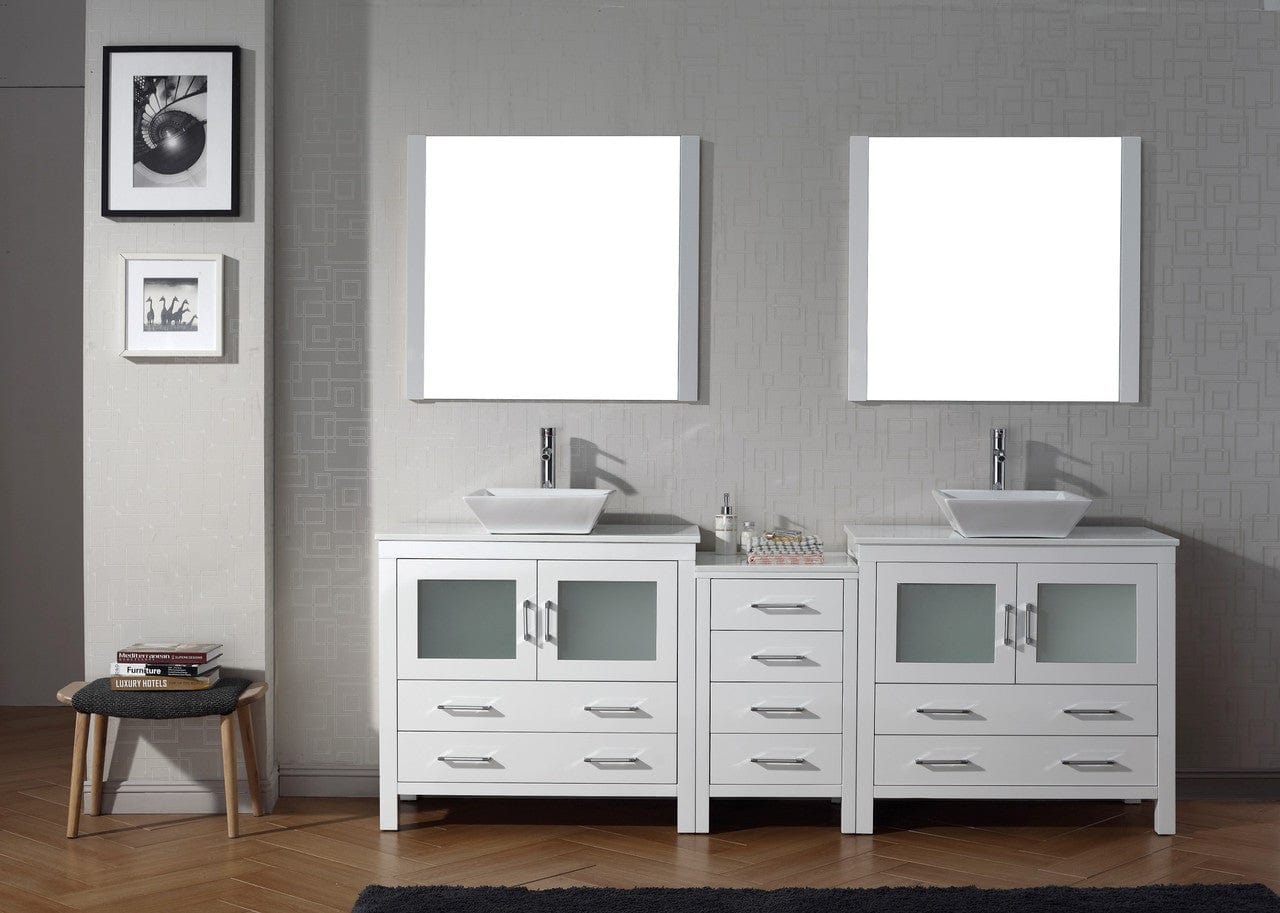 Virtu USA Dior 90 Double Bathroom Vanity Set in White w/ Pure White Stone Counter-Top | Vessel Sink