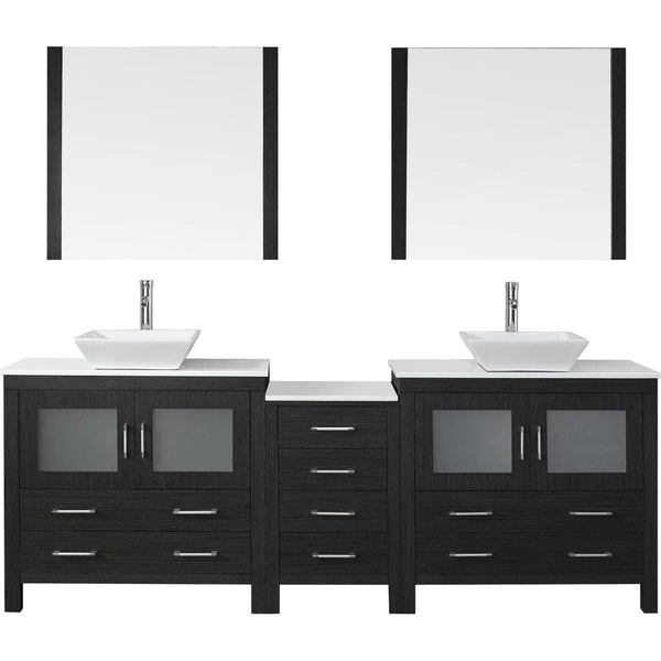 Virtu USA Dior 90 Double Bathroom Vanity Cabinet Set in Zebra Grey w/ Pure White Stone Counter-Top