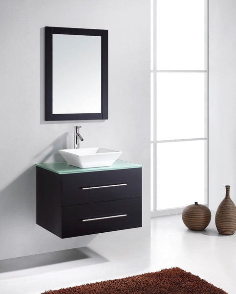 Virtu USA Marsala 29 Single Bathroom Vanity Cabinet Set in Espresso w/ Tempered Glass Counter-Top