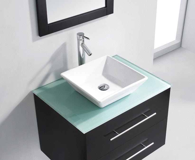 Virtu USA Vanities PS-104-BN Virtu USA Marsala 29 Single Bathroom Vanity Set in Espresso w/ Tempered Glass Counter-Top