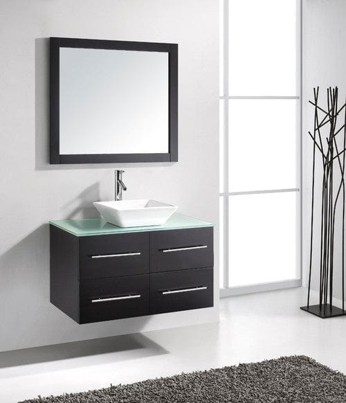 Virtu USA Marsala 35 Single Bathroom Vanity Cabinet Set in Espresso w/ Tempered Glass Counter-Top