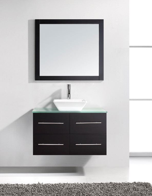 Virtu USA Marsala 35 Single Bathroom Vanity Set in Espresso w/ Tempered Glass Counter-Top