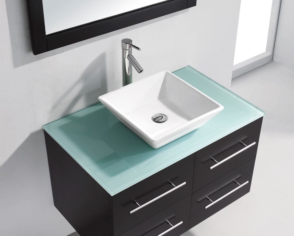 Virtu USA Vanities PS-104-BN Virtu USA Marsala 35 Single Bathroom Vanity Set in Espresso w/ Tempered Glass Counter-Top