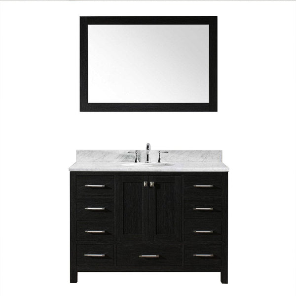 Virtu USA Caroline Premium 48 Single Bathroom Vanity Set in Zebra Grey w/ Italian Carrara White Marble CounterTop | Round Basin