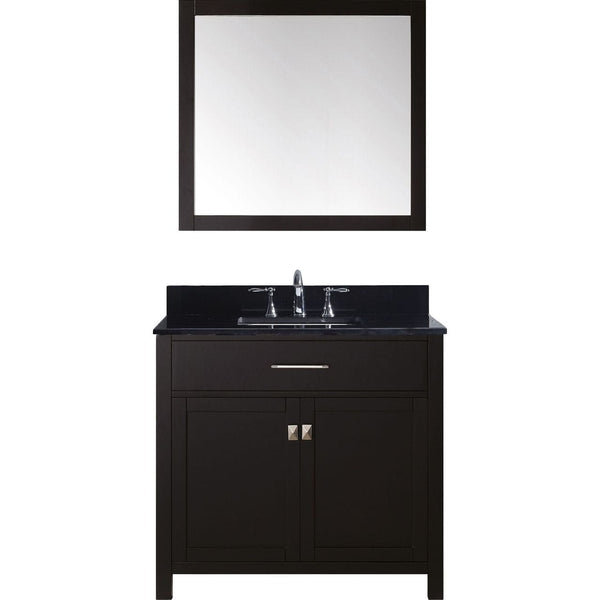 Virtu USA Caroline 36 Single Bathroom Vanity Set in Espresso w/ Black Galaxy Granite Counter-Top, Square Sink