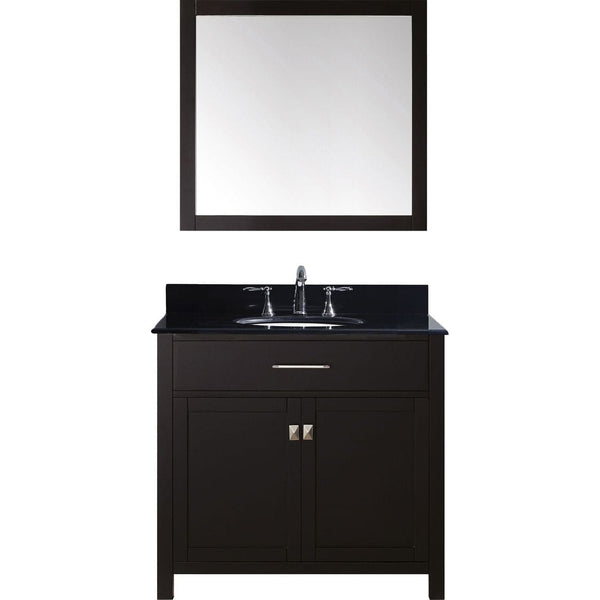 Virtu USA Caroline 36 Single Bathroom Vanity Set in Espresso w/ Black Galaxy Granite Counter-Top, Round Sink
