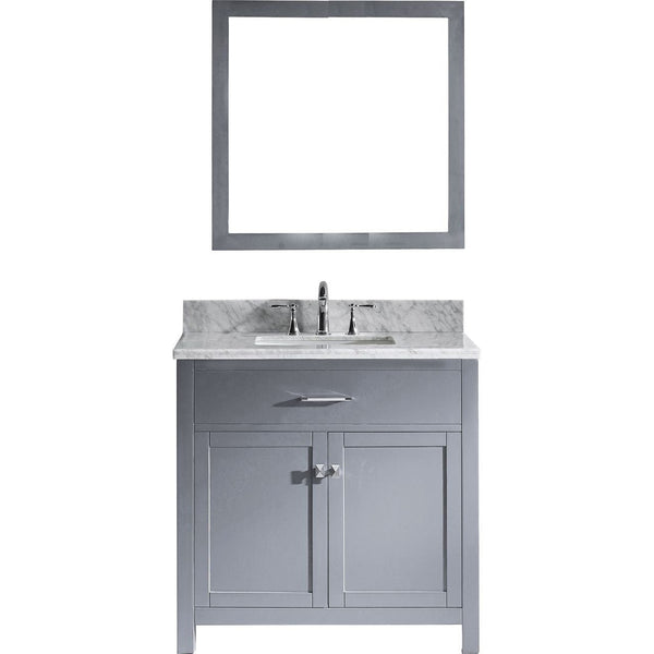 Virtu USA Caroline 36 Single Bathroom Vanity Cabinet Set in Grey w/ Italian Carrara White Marble CounterTop, Square Sink