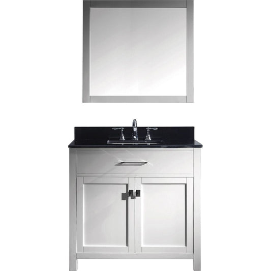 Virtu USA Caroline 36" Single Bathroom Vanity Set in White w/ Black Galaxy Granite Counter-Top, Square Sink