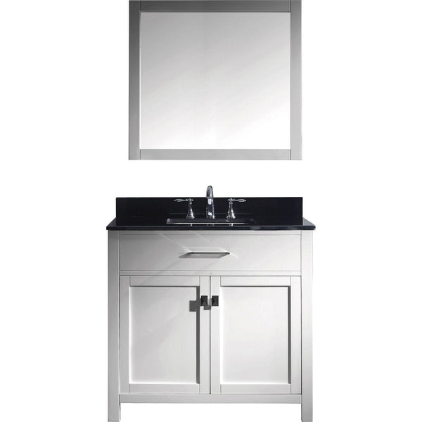 Virtu USA Caroline 36 Single Bathroom Vanity Set in White w/ Black Galaxy Granite Counter-Top, Square Sink