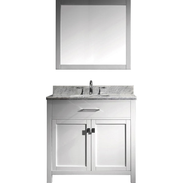 Virtu USA Caroline 36 Single Bathroom Vanity Cabinet Set in White w/ Italian Carrara White Marble Counter-Top, Square Sink