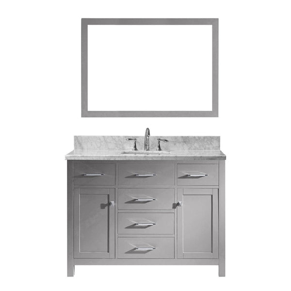 Virtu USA Caroline 48 Single Bathroom Vanity in Cashmere Grey w/ Marble Top & Square Sink w/ Mirror