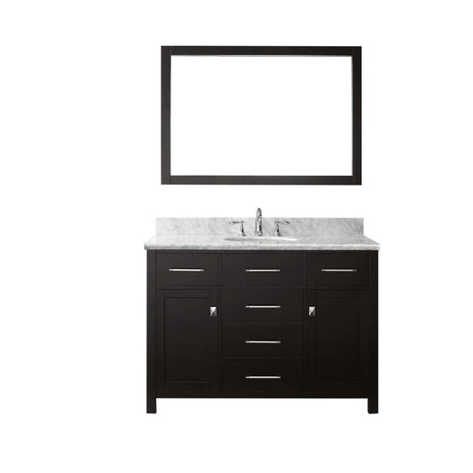 Virtu USA Caroline 48" Single Bathroom Vanity Set in Espresso w/ Italian Carrara White Marble Countertop, Square Sink