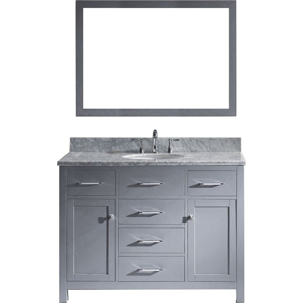 Caroline 48 Single Bathroom Vanity Set in Grey / Italian Carrara White Marble Counter-Top