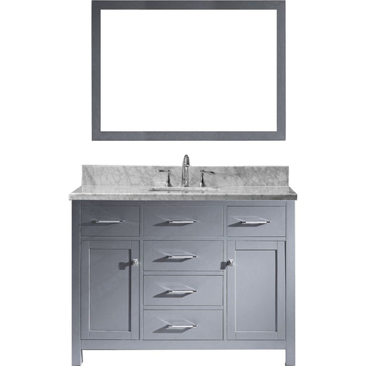 Virtu USA Caroline 48" Single Bathroom Vanity Set in Grey w/ Italian Carrara White Marble Countertop, Square Sink