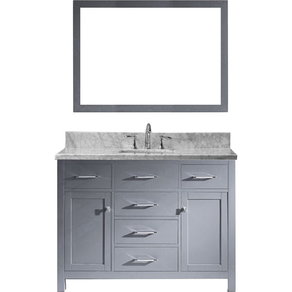 Virtu USA Caroline 48 Single Bathroom Vanity Set in Grey w/ Italian Carrara White Marble Countertop, Square Sink