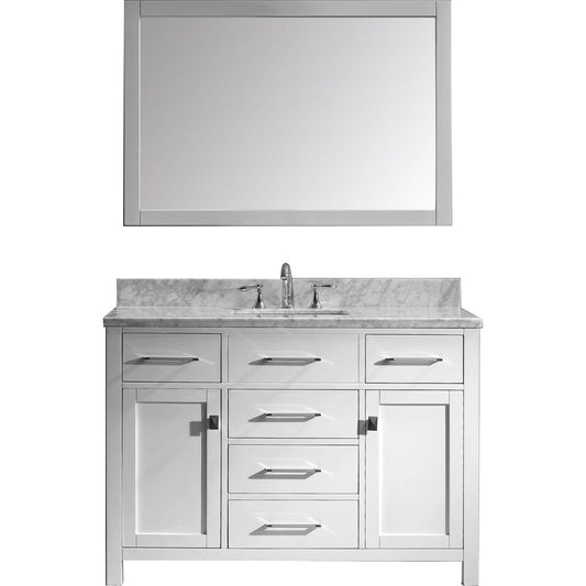 Virtu USA Caroline 48" Single Bathroom Vanity Cabinet Set in White w/ White Marble Counter-Top, Square Sink