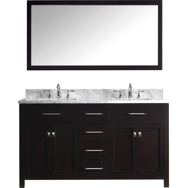 Virtu USA Caroline Avenue 60 Double Bathroom Vanity Cabinet Set in Espresso w/ Italian Carrara White Marble Counter-Top | Square Basin