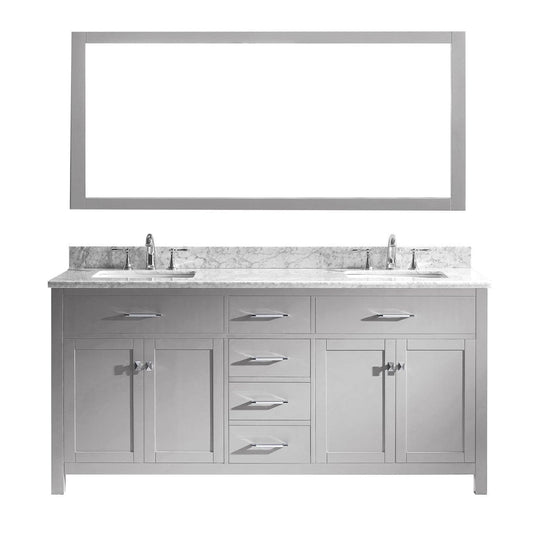 Virtu USA Caroline 72" Double Bathroom Vanity in Cashmere Grey w/ Marble Top & Square Sink w/ Mirror