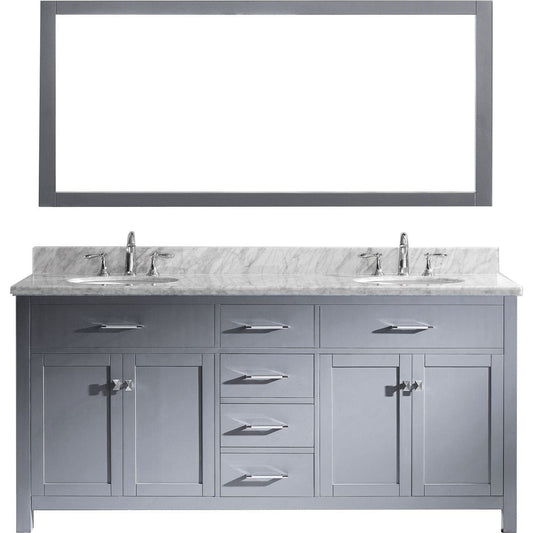 Caroline 72" Double Bathroom Vanity Set in Grey / Italian Carrara White Marble Counter-Top