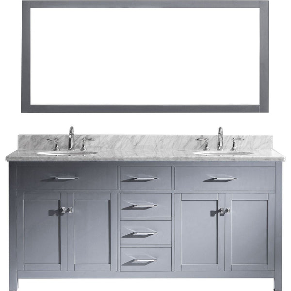 Caroline 72 Double Bathroom Vanity Set in Grey / Italian Carrara White Marble Counter-Top