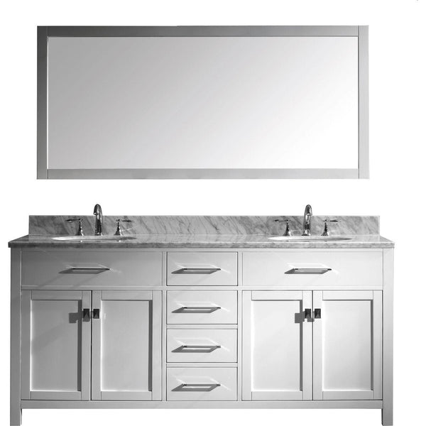 Caroline 72 Double Bathroom Vanity Set in White/ Italian Carrara White Marble Counter-Top
