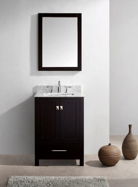 Virtu USA Caroline Avenue 24 Single Bathroom Vanity Cabinet Set in Espresso w/ Italian Carrara White Marble Counter-Top