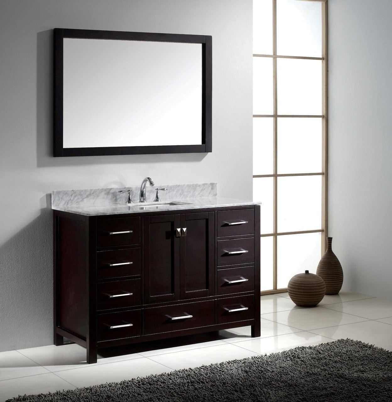 Virtu USA Caroline Avenue 48" Single Bathroom Vanity Cabinet Set in Espresso w/ Italian Carrara White Marble Counter-Top
