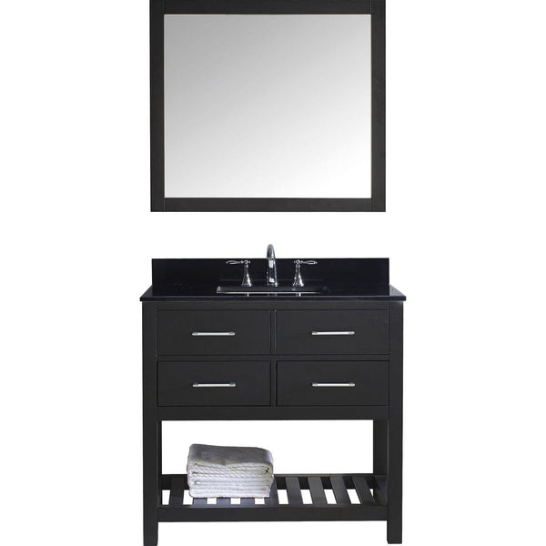 Virtu USA Caroline Estate 36 Single Bathroom Vanity Set in Espresso w/ Black Galaxy Granite Counter-Top | Square Basin