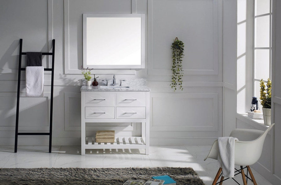Virtu USA Caroline Estate 36 Single Bathroom Vanity Cabinet Set in White w/ Italian Carrara White Marble Counter-Top