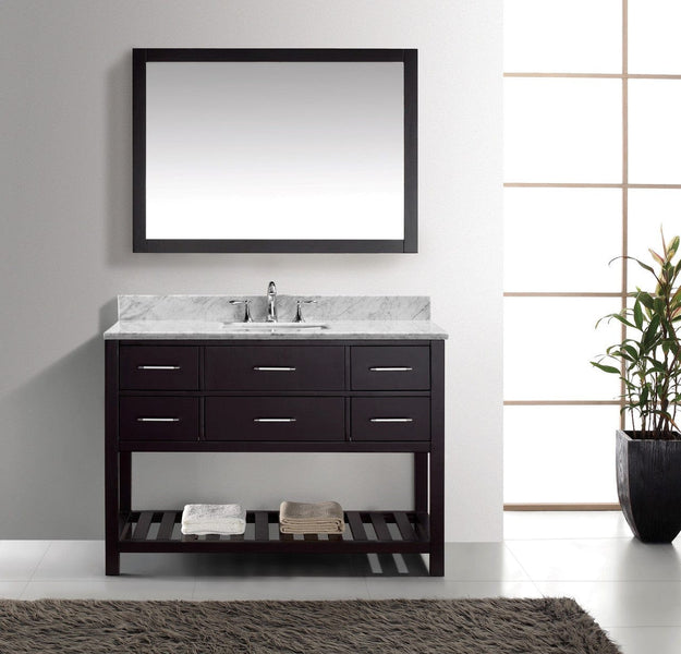 Virtu USA Caroline Estate 48 Single Bathroom Vanity Cabinet Set in Espresso w/ Italian Carrara White Marble Counter-Top