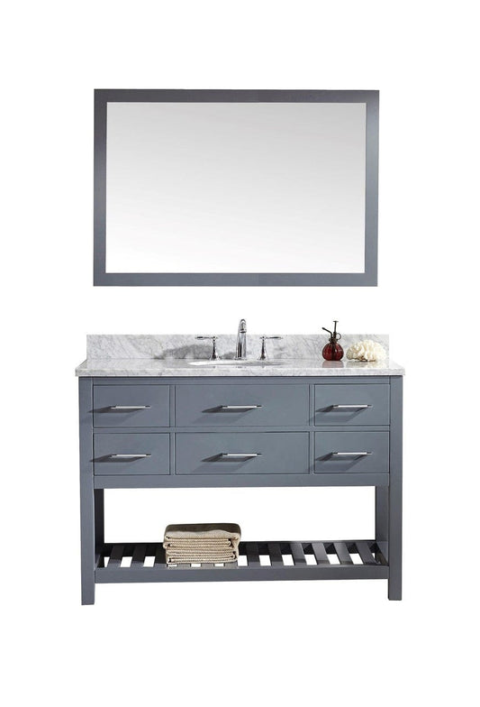 Virtu USA Caroline Estate 48" Single Bathroom Vanity Cabinet Set in Grey w/ Italian Carrara White Marble Counter-Top, Round Basin
