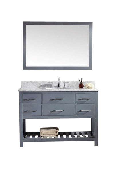 Virtu USA Caroline Estate 48 Single Bathroom Vanity Cabinet Set in Grey w/ Italian Carrara White Marble Counter-Top, Round Basin