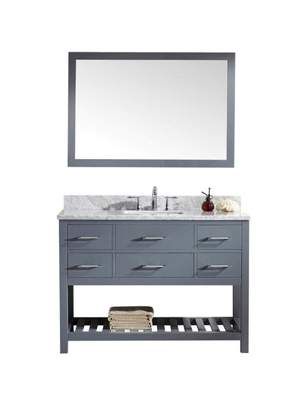 Virtu USA Caroline Estate 48 Single Bathroom Vanity Cabinet Set in Grey w/ Italian Carrara White Marble Counter-Top
