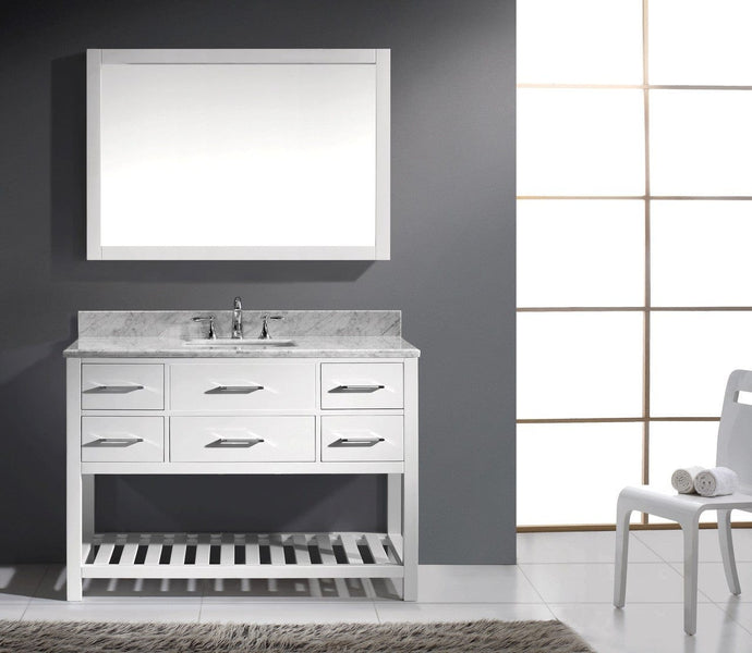 Virtu USA Caroline Estate 48 Single Bathroom Vanity Cabinet Set in White w/ Italian Carrara White Marble Counter-Top