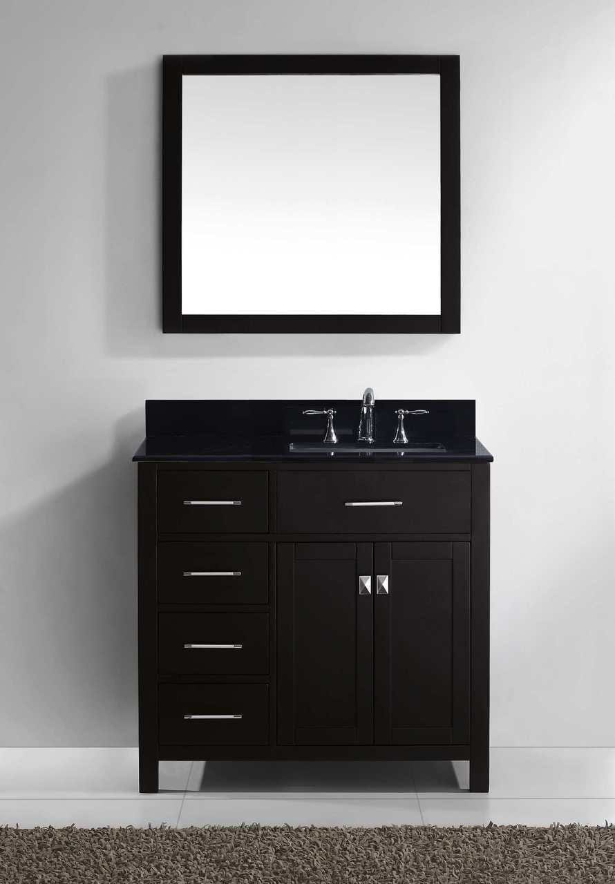 Virtu USA Vanities PS-265-BN Virtu USA Caroline Parkway 36 Single Bathroom Vanity Set in Espresso w/ Black Galaxy Granite Counter-Top | Square Basin - Leftside Drawer