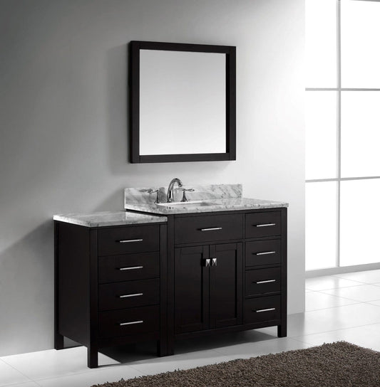Virtu USA Caroline Parkway 57" Single Bathroom Vanity Cabinet Set in Espresso w/ Italian Carrara White Marble Counter-Top
