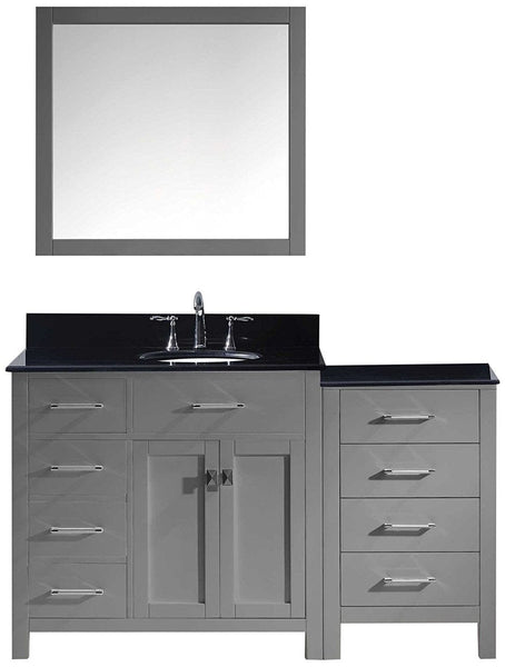 Virtu USA Caroline Parkway 57 Single Bathroom Vanity Set in Grey w/ Black Galaxy Granite Counter-Top | Round Basin