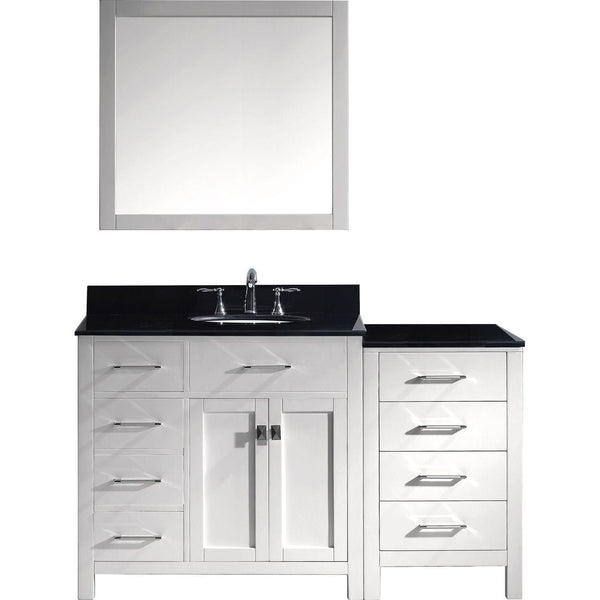 Virtu USA Caroline Parkway 57 Single Bathroom Vanity Set in White w/ Black Galaxy Granite Counter-Top | Round Basin
