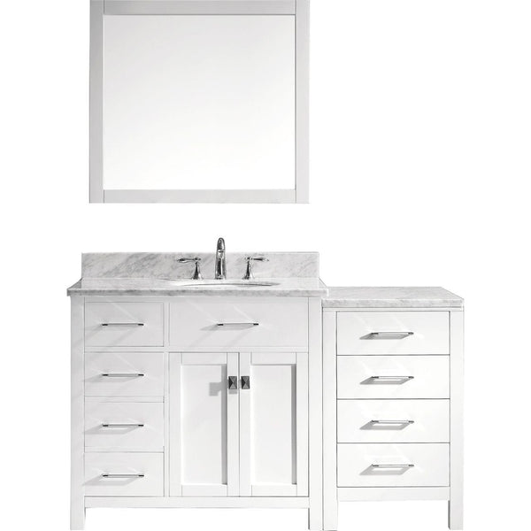 Virtu USA Caroline Parkway 57 Single Bathroom Vanity Set in White w/ Italian Carrara White Marble Counter-Top | Round Basin